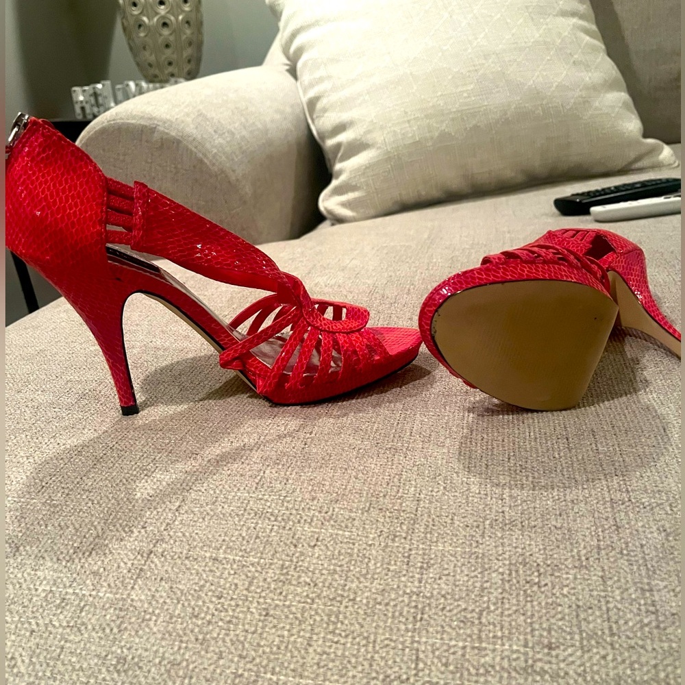 White House Black Market Shoes Heels Open Toe NEW! Hot Orange